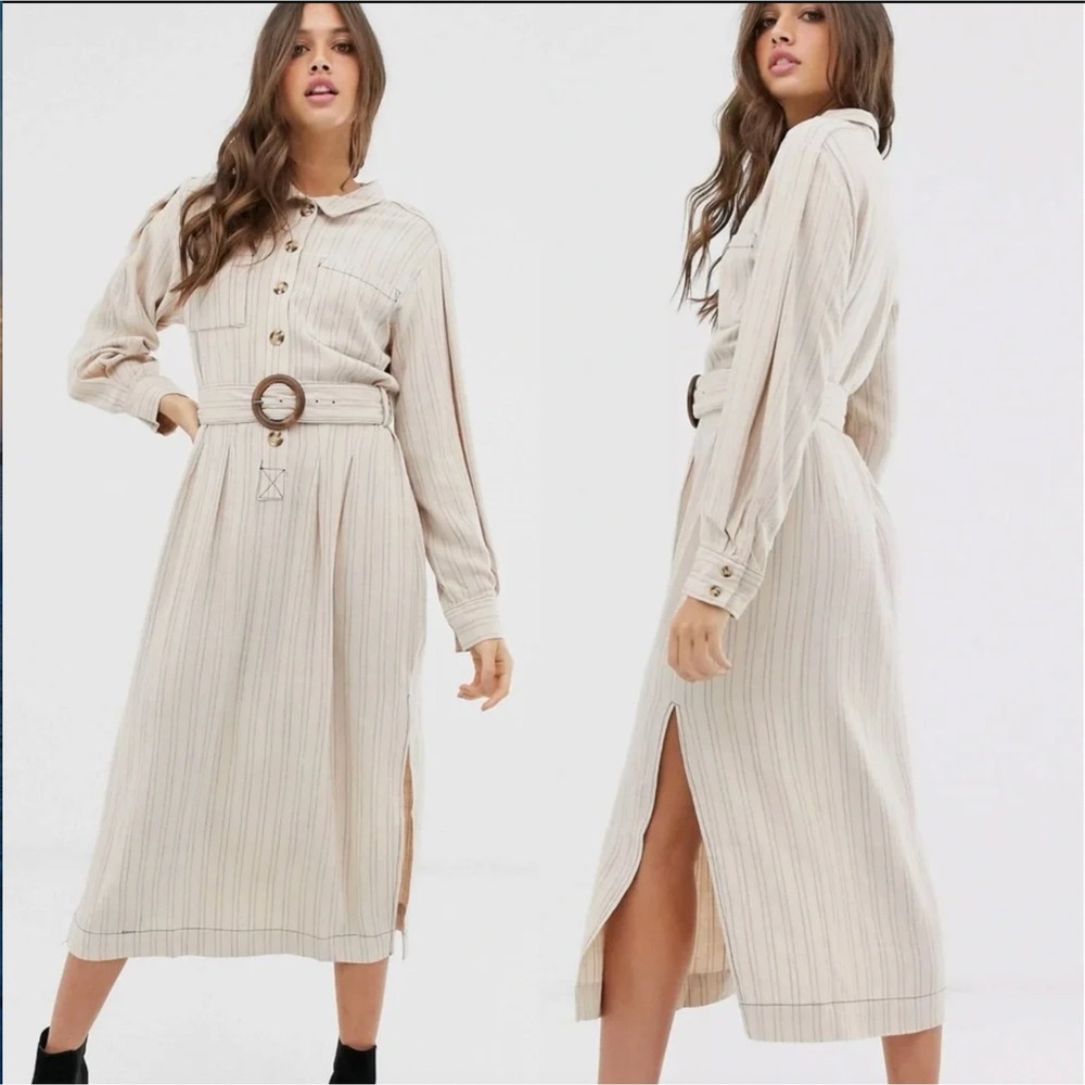 Free People Audrey linen blend stripe‎ midi shirt dress size XS